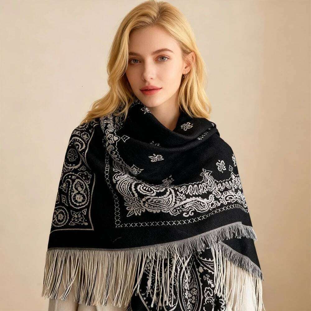 130*130CM Retro Cashew Flower Women's Winter Imitation Cashmere Double-sided Scarfs Fashionable Warm Shawl Cloak Scarf Z260226