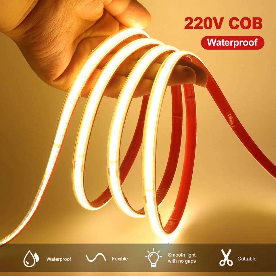 220V RA90 COB LED Strip Light IP67 Waterproof Driver Build In 10cm Can Be Cut 240LEDs/M Flexible Adhesive Tape Home Decoration Z260226