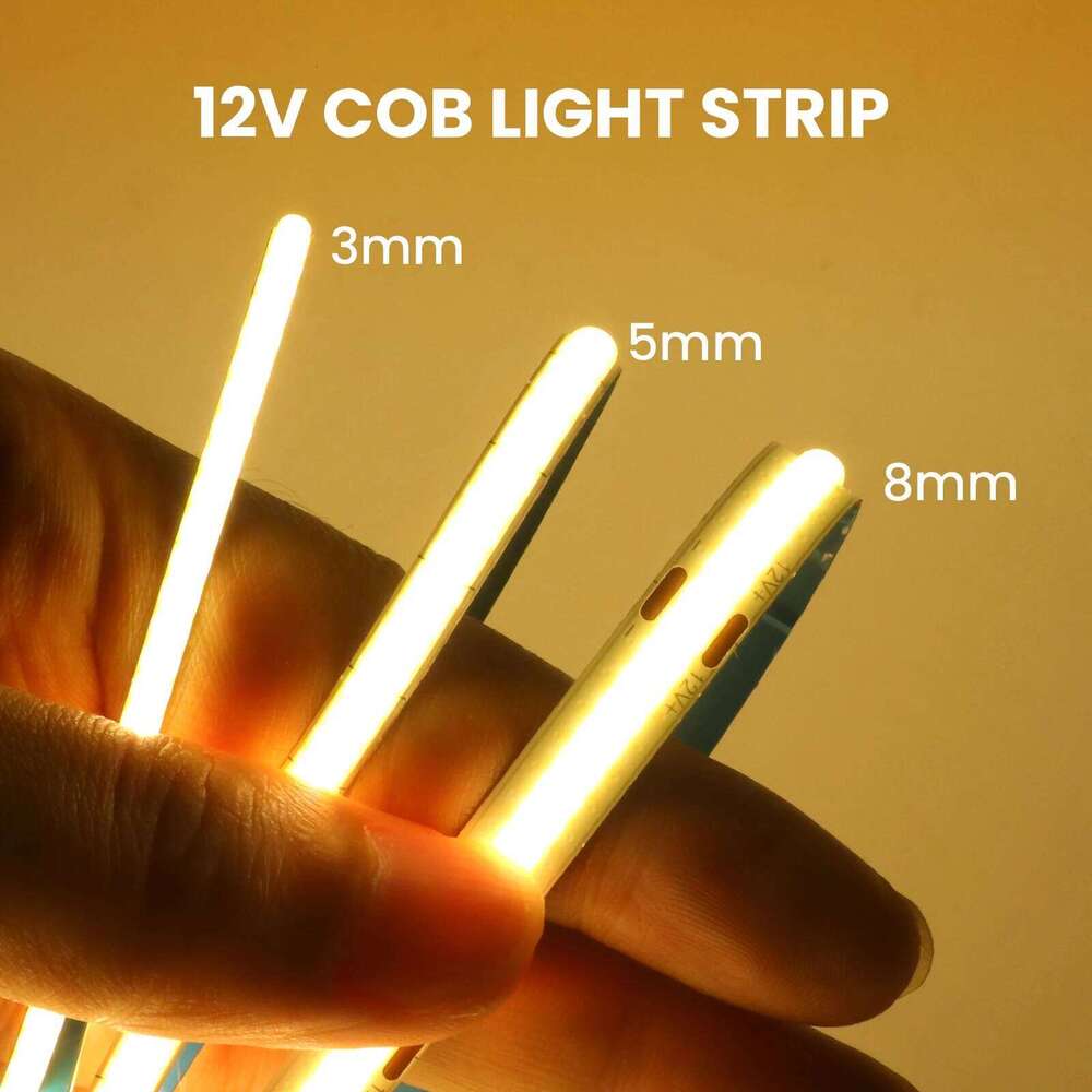 3mm 5mm 8mm Width COB LED Strip Light DC 12V 24V 384LEDs/m High Density for Room Linear Dimmable Flexible Tape 3000K 4000K 6000K Z260226
