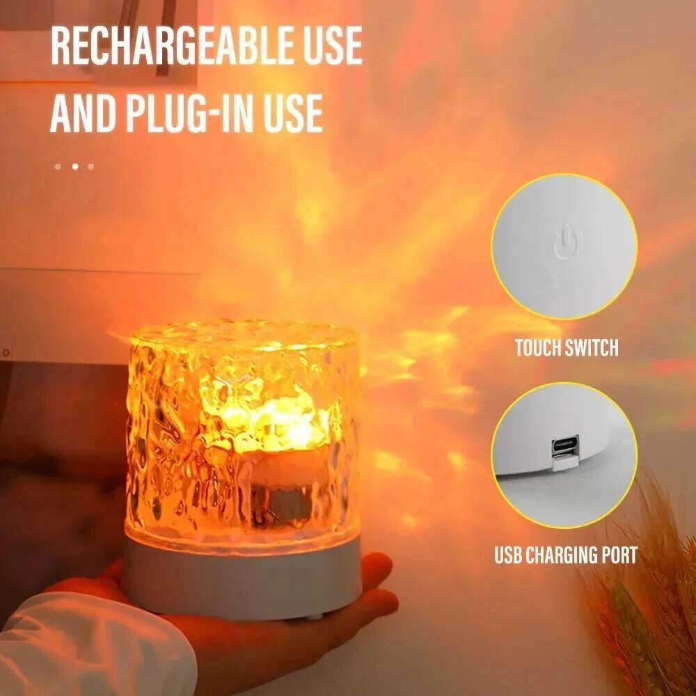 3/16 Color LED Water Ripple Ambient Night Light Rotating Projection Crystal Table Lamp RGB Dimmable Home Decoration Gift Z260227