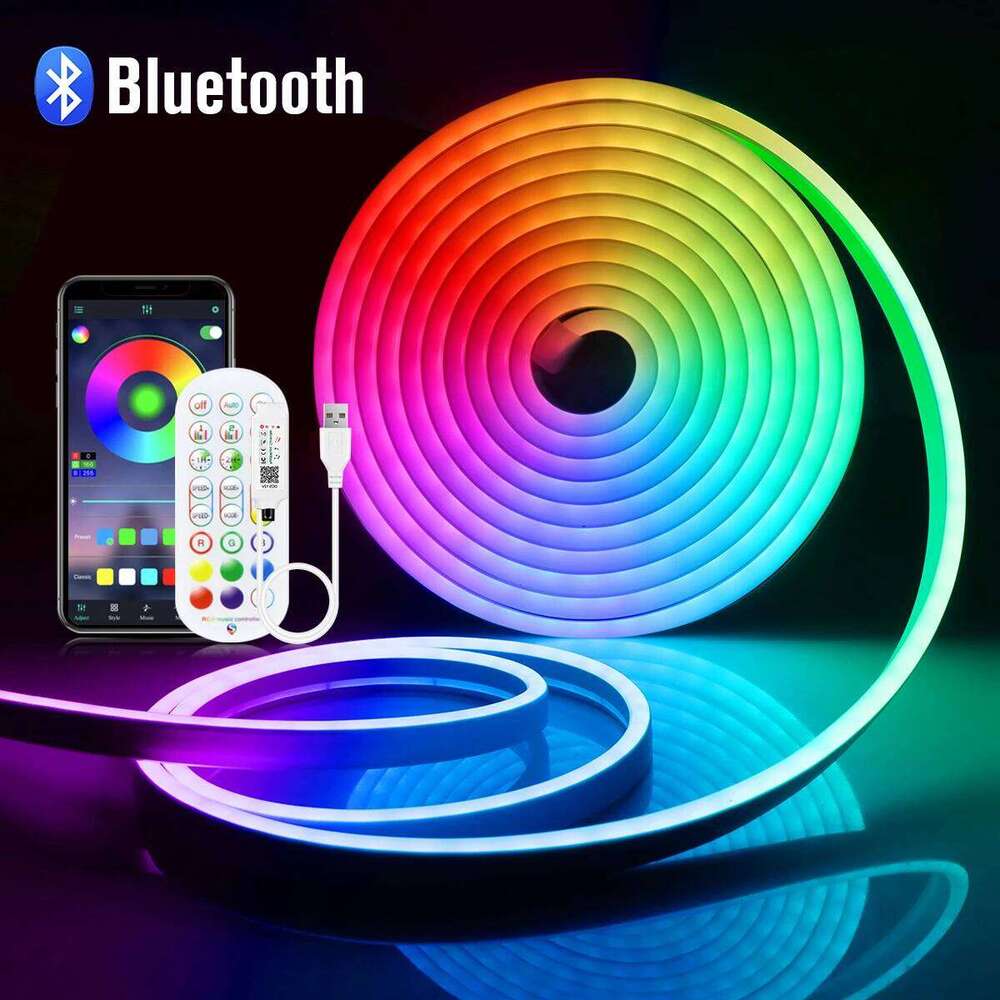 5V USB RGB Light LED Strip Bluetooth App Music Control Neon Sign Waterproof Room Disco KTV Party Decor Lighting 1M 2M 3M 5M Z260226