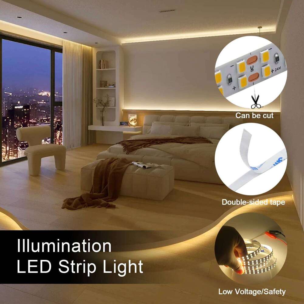 DC 24V Led Strip Light 2835 5m 10m LED Tape Double Row 240Leds/m Flexible Ribbon Rope Lamp for Kitchen Home Decor Lighting Z260226