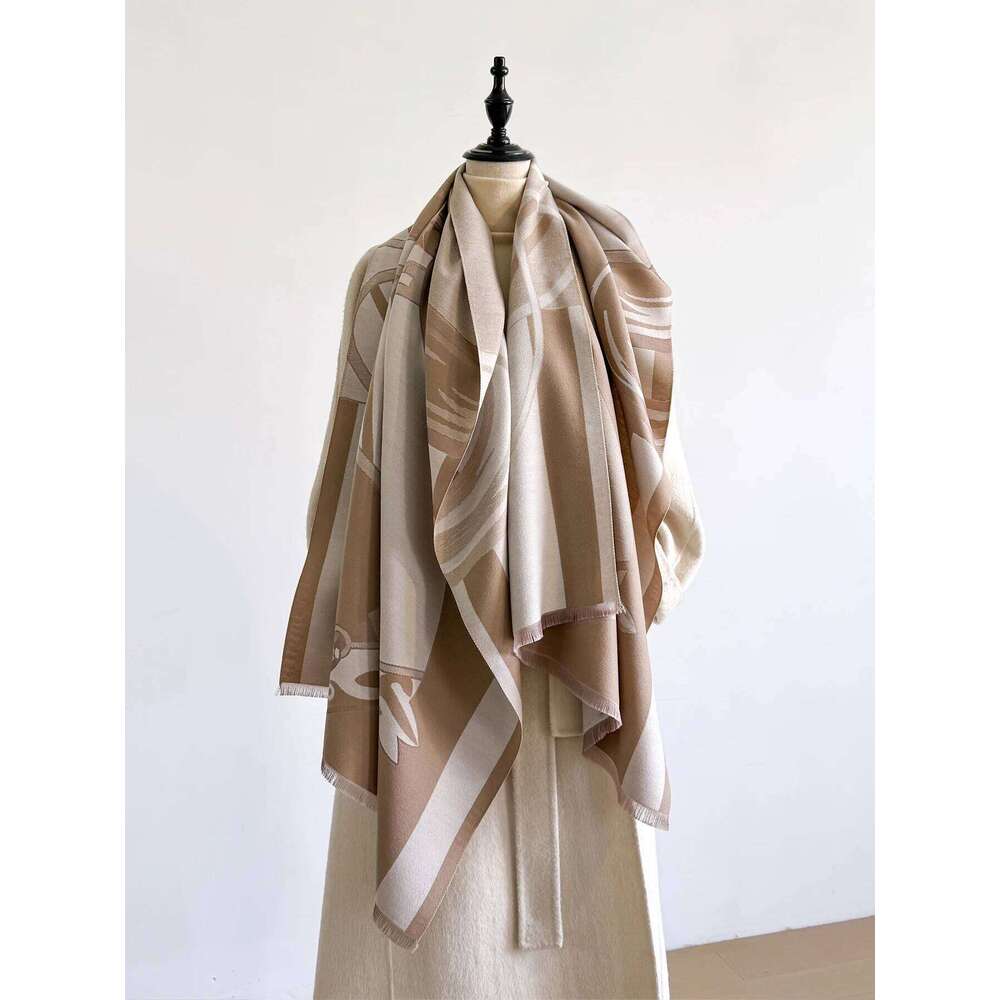 Elegant Women's Winter Pattern Scarf Thick Faux Pashmina Double-Sided Shawl Warm Foulard Female Blanket Wrap Fashion Accessory Z260226