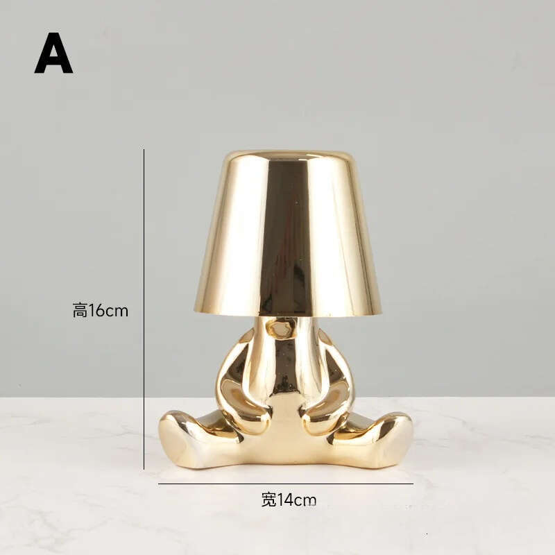 Gold Man Thinking Figurine Night Bar Coffee Shop Decor Atmosphere Light Bedside Table Lamp Z260227