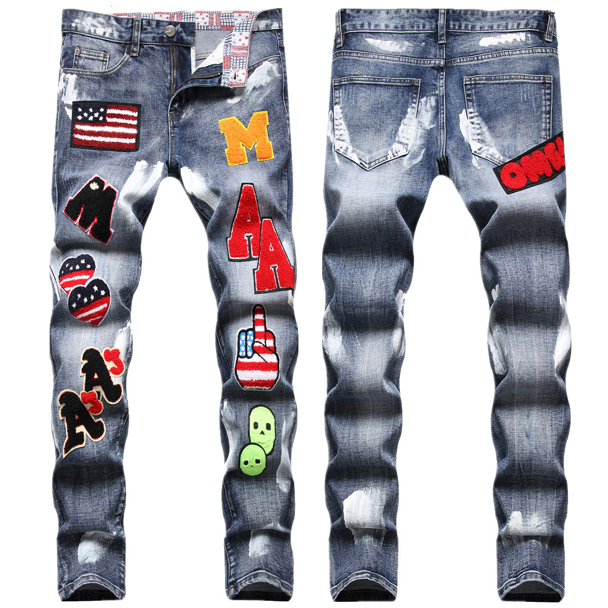 Y2K Gothic Embroidered Jeans Man Clothing Harajuku Casual Vintage Baggy Denim High Waist Wide Leg Trendy Patched Streetwear250911