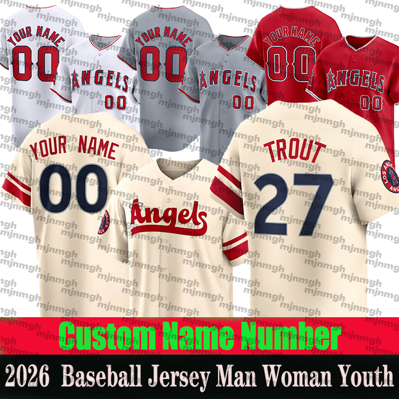 #27 Mike Trout Jersey #14 Logan O'Hoppe Jersey LA Angelss Jerseys Anthony Rendon Jo Adell Taylor Ward Nolan Schanuel Niko Kavadas Brandon Drury Custom Baseball Jerseys
