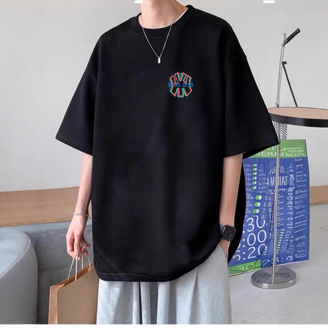 Unisex Couples Crew Neck 100% Cotton Short Sleeve T-shirt, Hong Kong Style Loose Fit Trendy Brand Printed Tees, Versatile Casual Basic Tops