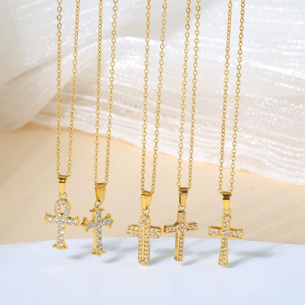 Titanium Steel Cross Star Necklace for Women Hypoallergenic Waterproof Lightweight Pendant Jewelry