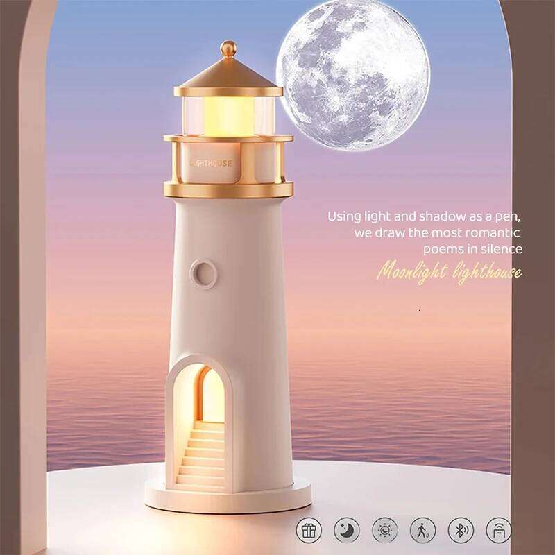 Lighthouse Ambient Light Moon Projection Night Lights Remote Control Bluetooth Music Motion Sensor Creative Desktop Decor Gifts Z260227