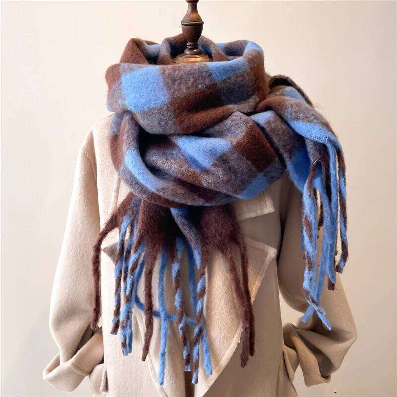 2025 Fashion Winter Women Warm Scarf Cashmere Thicken Plaid Pattern Shawl Outdoor Travel Pashmina Neckerchief Foulard Z260226