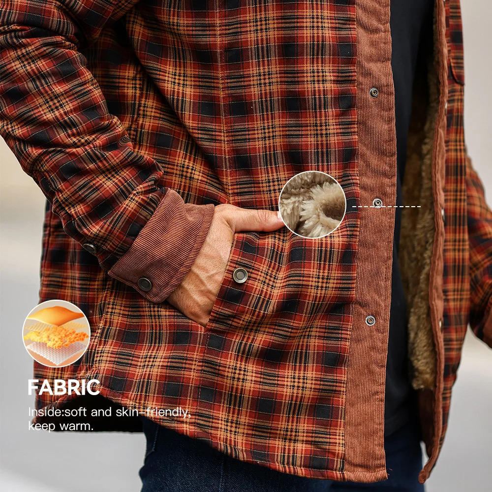 Mens Jackets Winter Windproof Warm Casual Bomber Coat Plaid Sherpa Lined Flannel Outdoor Classic Jacket Men US Size 260227