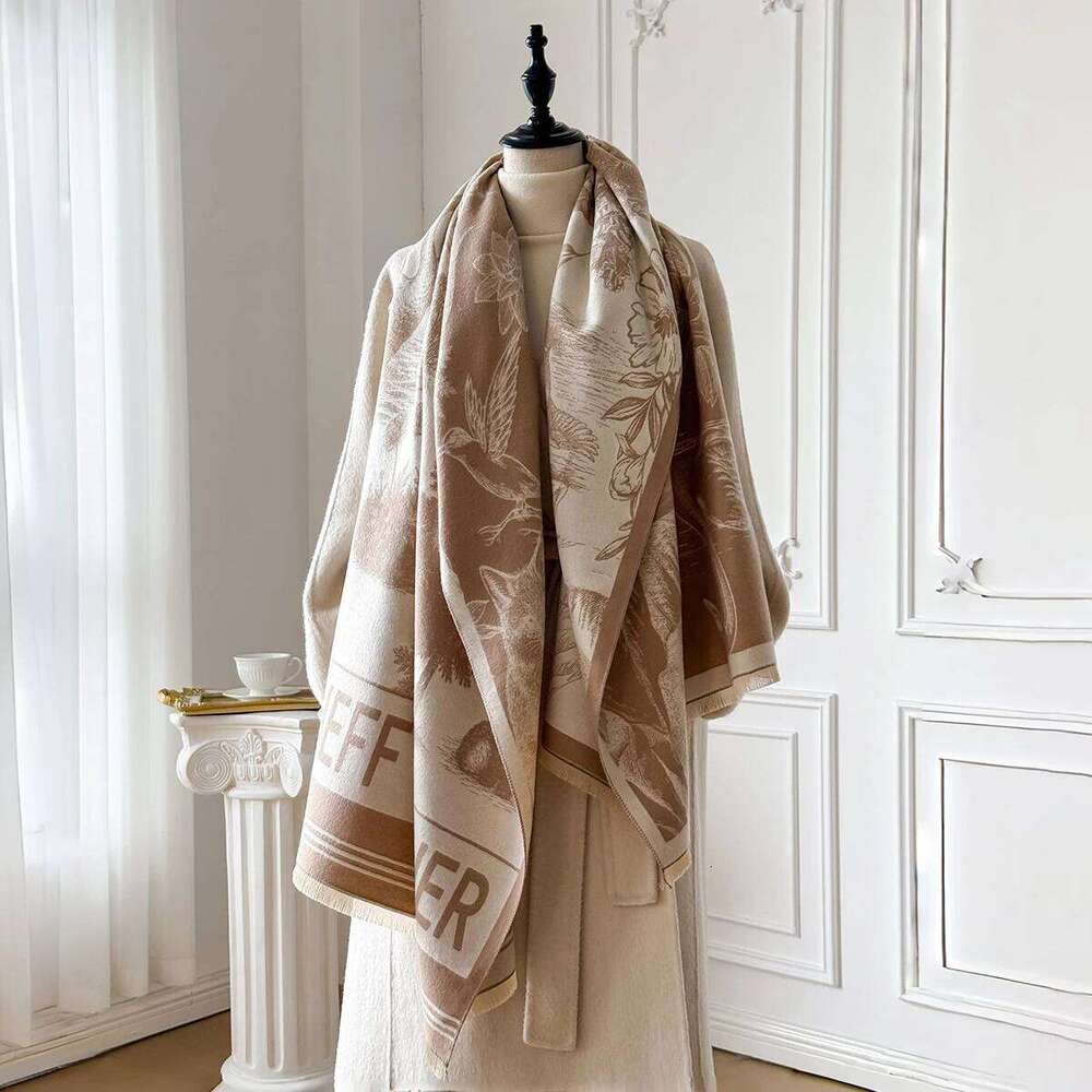 New Women's Fashion Faux Cashmere Winter Scarf Vintage Print With Tassels Thick Warm Pashmina Two-Sided Wrap Outdoor Shawls Z260226