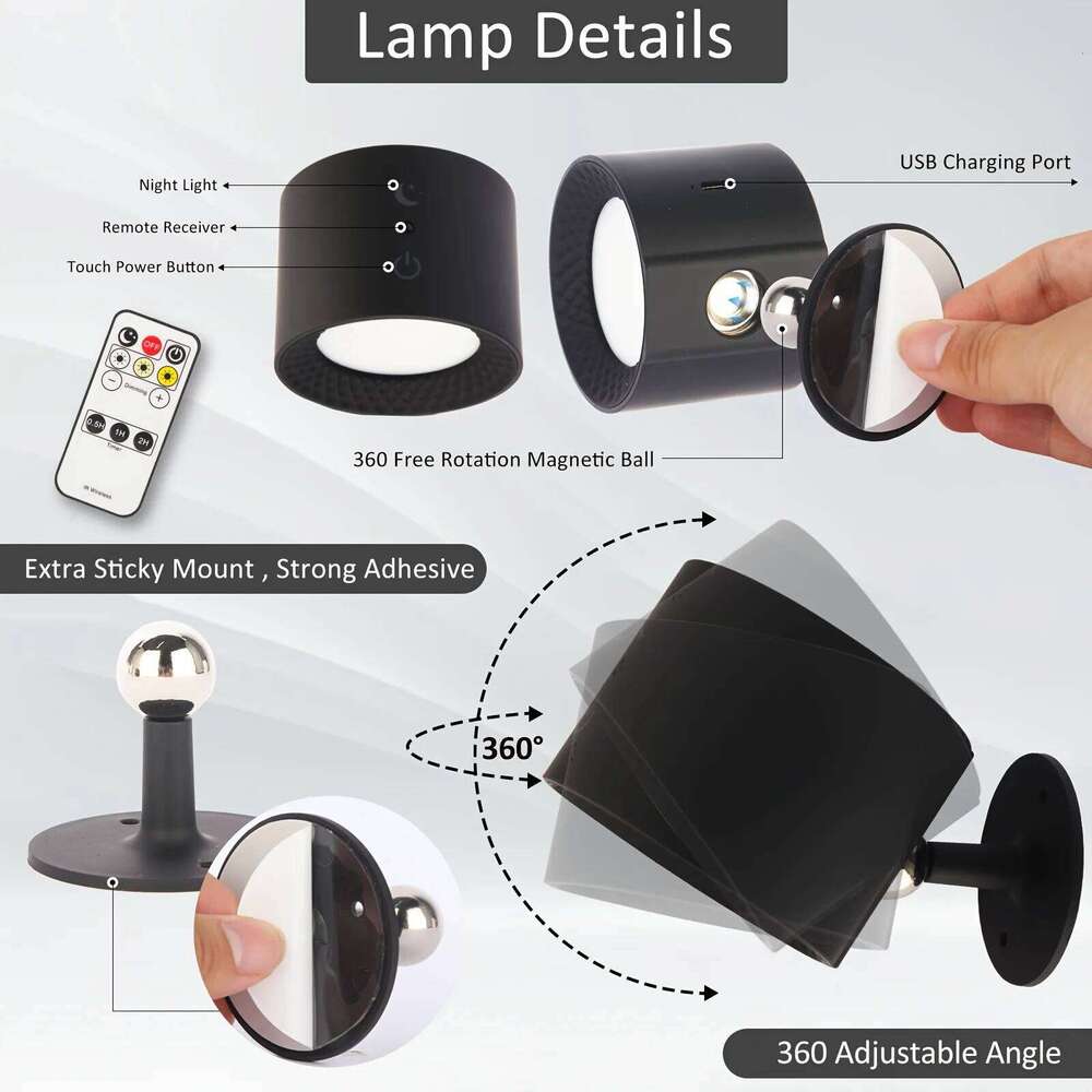 1pc Rechargeable Light Indoor, Brightness Levels 3 Color Modes Bedside Lamp, 360 Rotatable Touch Control Wall Lamps, Wal Z260227