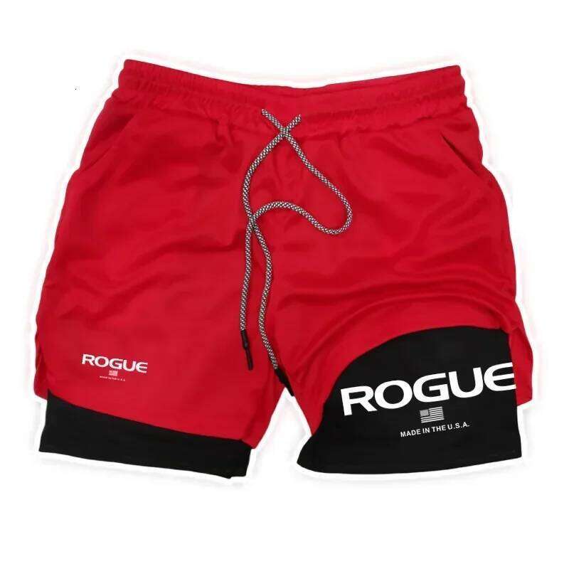 Rogue Gyms Fitness Men Summer Sportswear 2 in 1 Double-deck Compression Shorts Male Sports Tracksuits Track Joggers Short H260226