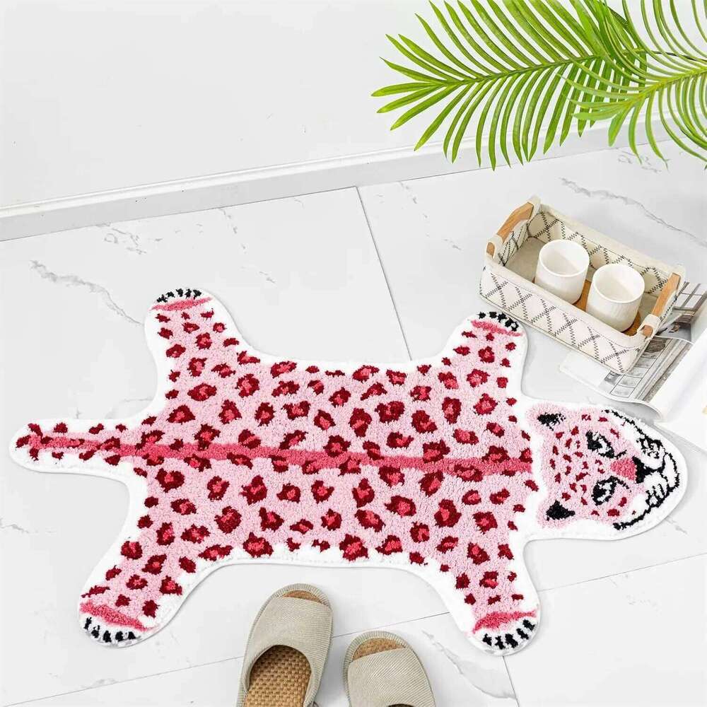 VIKAMA Cartoon Leopard Pattern Striped Animal Print Floor Mat, Soft And Absorbent, For Bathroom, Living Room Carpet Home Decor H260226