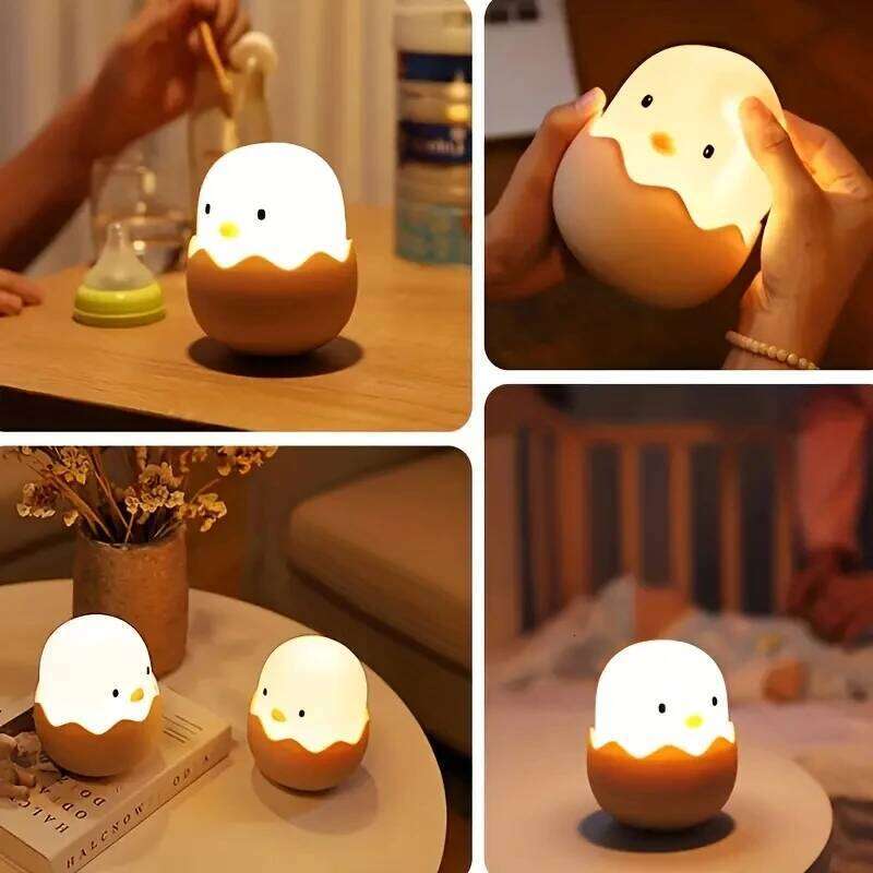 Cute LED Creative Silicone Eggshell Chicken Night Bedroom Accompanying Sleeping Light, Desktop Decorative Ornaments Lamp Z260227