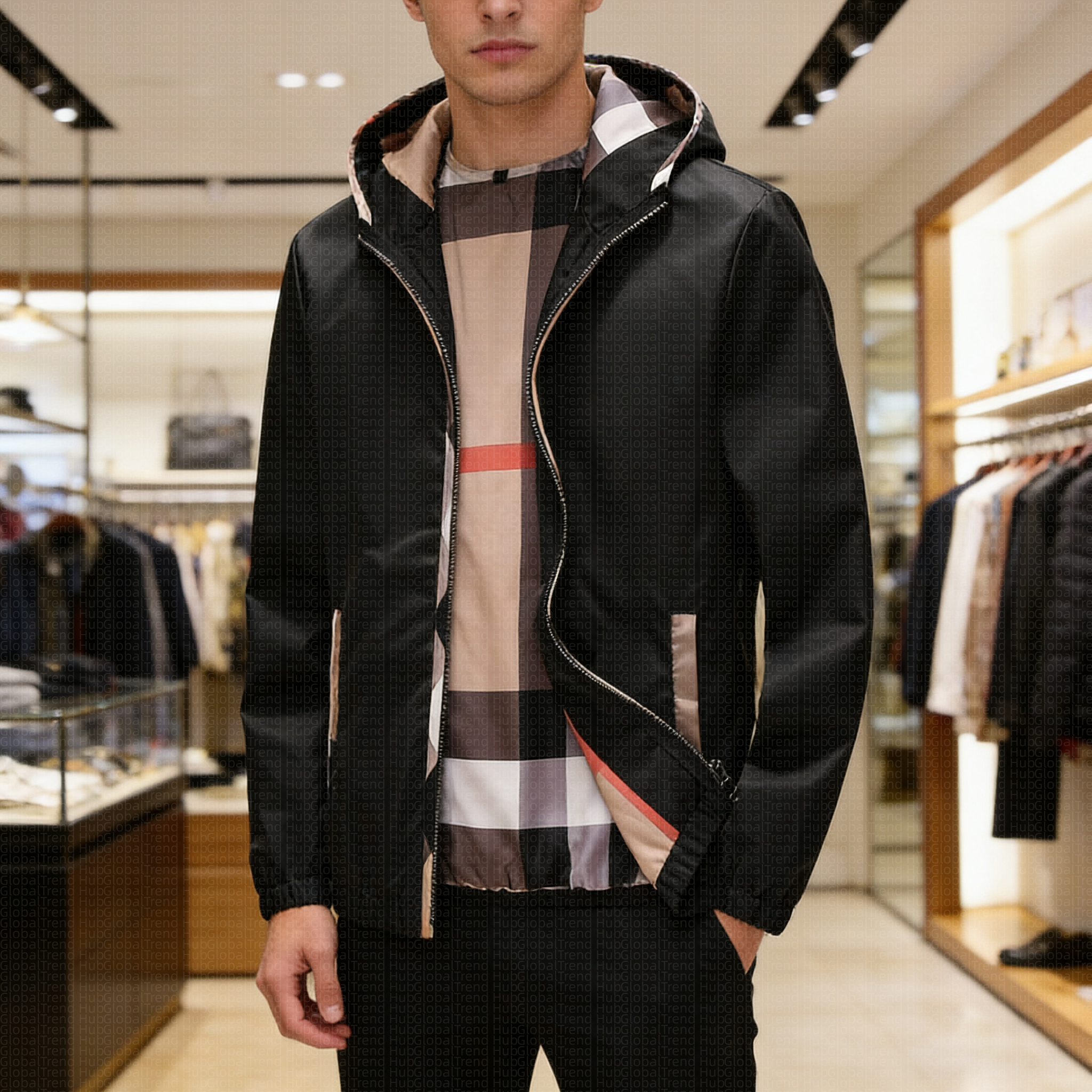 Designer Jacket for Men Autumn-Winter Warm Waterproof Windproof Jacket Fashion Casual Hip Hop Street Zipper Outdoor Jacket Plaid Stripe Asian size M-3XL