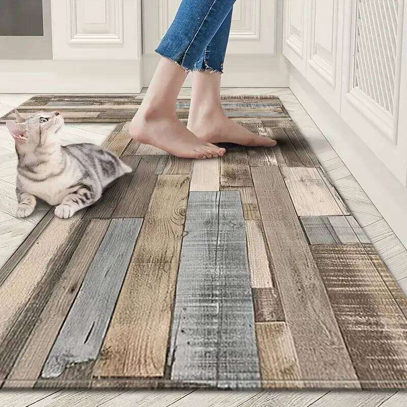VIKAMA Vintage Wood Grain Anti-Fatigue Kitchen Carpet, Absorbent Non-Slip Mats, Floor Protector, Comfortable H260226