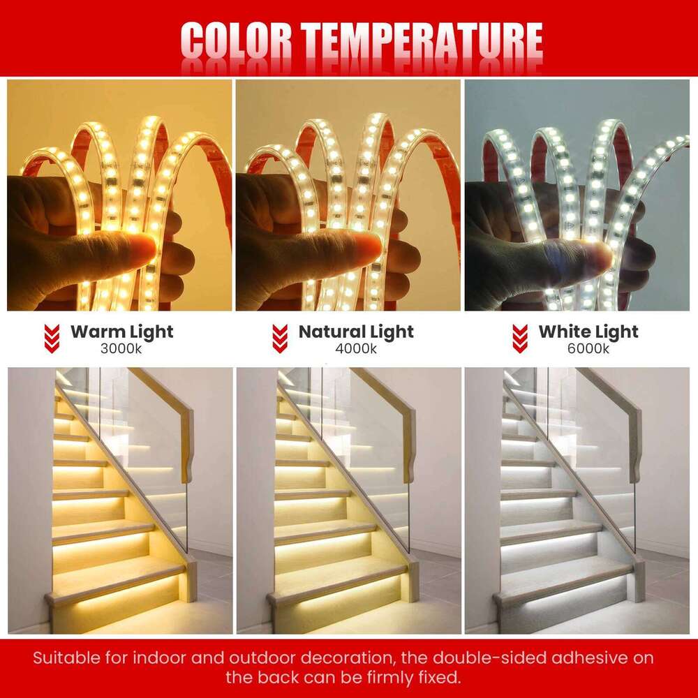 IP65 Waterproof LED Strip Light 220V SMD2835 120LEDs/m Flexible Ribbon Adhesive Tape Lamp Cuttable Warm Cool White with EU Plug Z260226