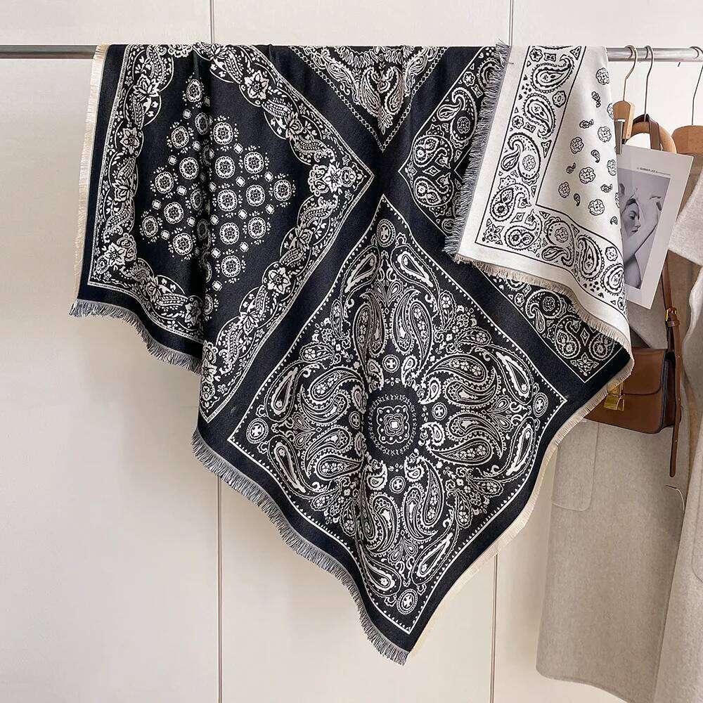 130*130CM Retro Cashew Flower Women's Winter Imitation Cashmere Double-sided Scarfs Fashionable Warm Shawl Cloak Scarf Z260226