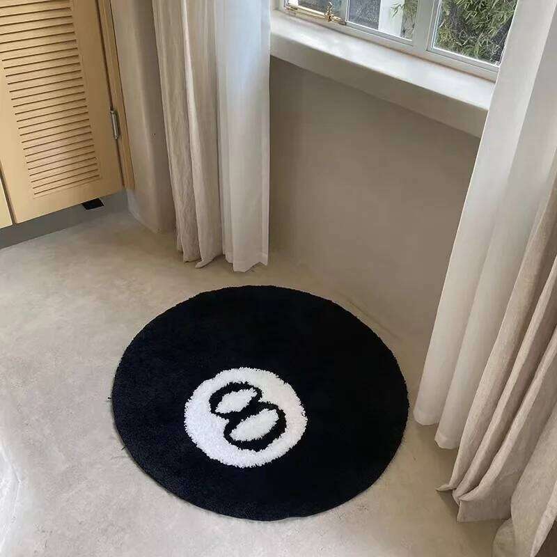 Plush Black Rug Creative Soft Anti-slip Carpet Round Skin Friendly 8 Ball Mat Hoom Decor H260226