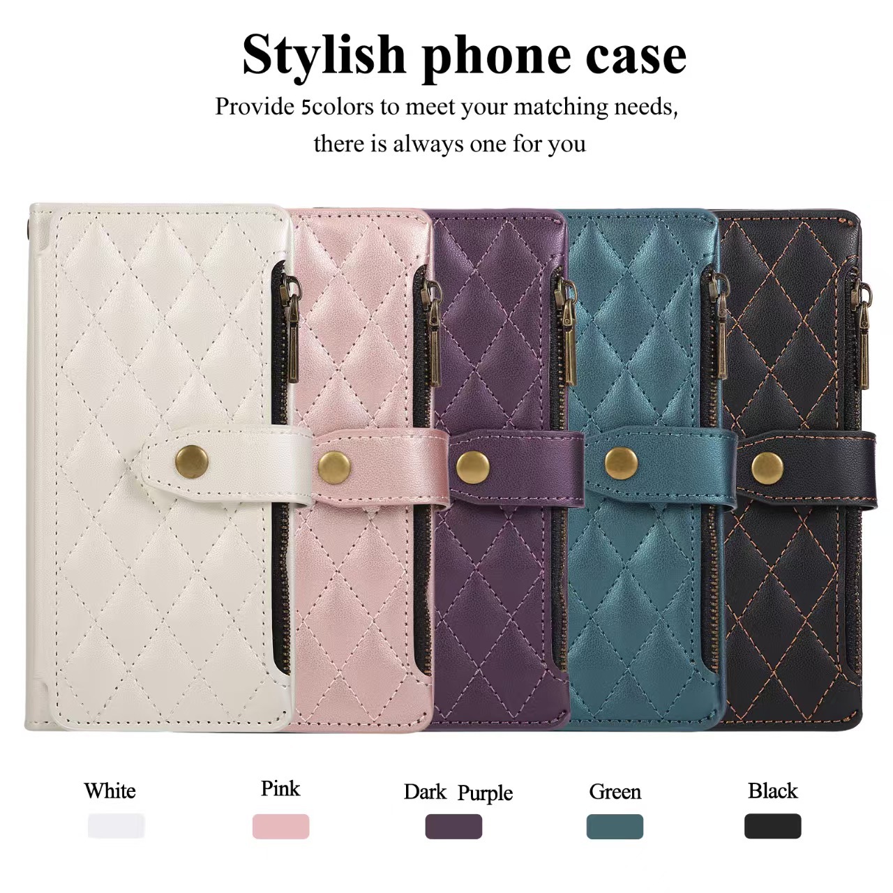 Small fragrant rhombus mobile phone case flip zipper can hold cards Apple 12-17 series leather protective case