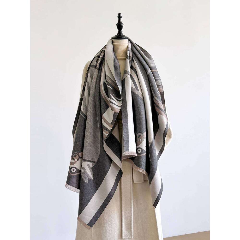 Elegant Women's Winter Pattern Scarf Thick Faux Pashmina Double-Sided Shawl Warm Foulard Female Blanket Wrap Fashion Accessory Z260226
