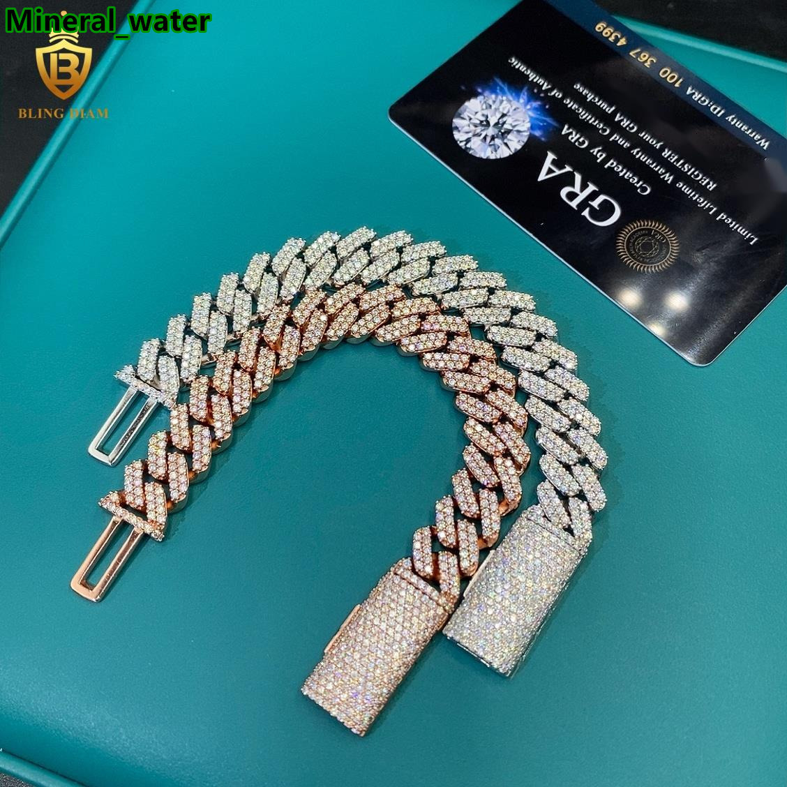 Sterling Silver Chain 12mm Bracelets Cuban Link Chain Rose Gold Plated Vvs Moissanite Chain Hiphop Men Moissanite Cuban Link