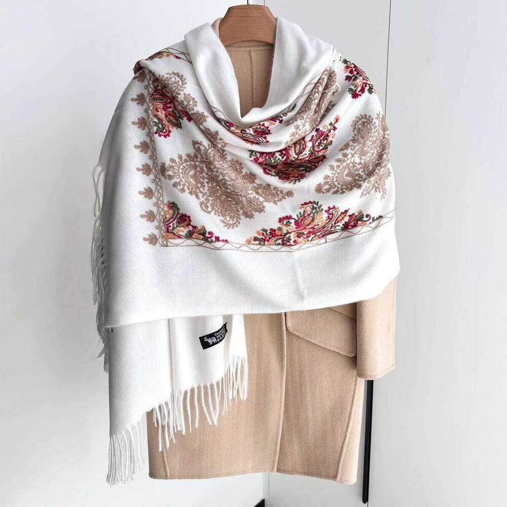 Floral Warm Scarf Women Faux Cashmere Shawl Wrap Thickened Pashmina Tassel Perfect for Outings Stylish Winter Blanket Z260226