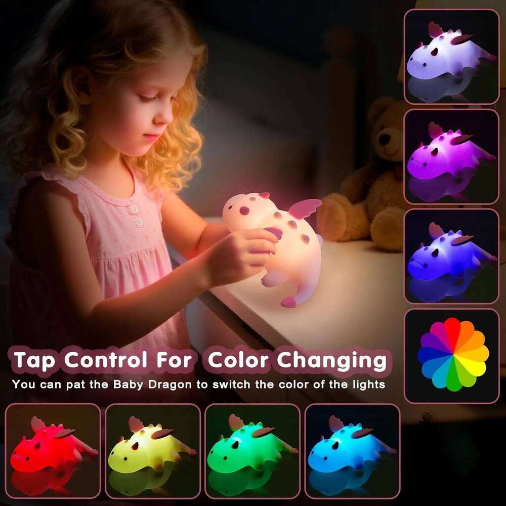 Cute Dragon Night Light Rechargeable Silicone Nursery Sleeping Lamp Touch Control Diming Nightlights for Baby Room Decor Z260227