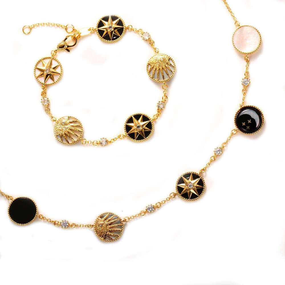 Black Agate and White Shell Necklace Designer Moon Compass Women's Necklace Niche Designer Octagonal Star Jewelry