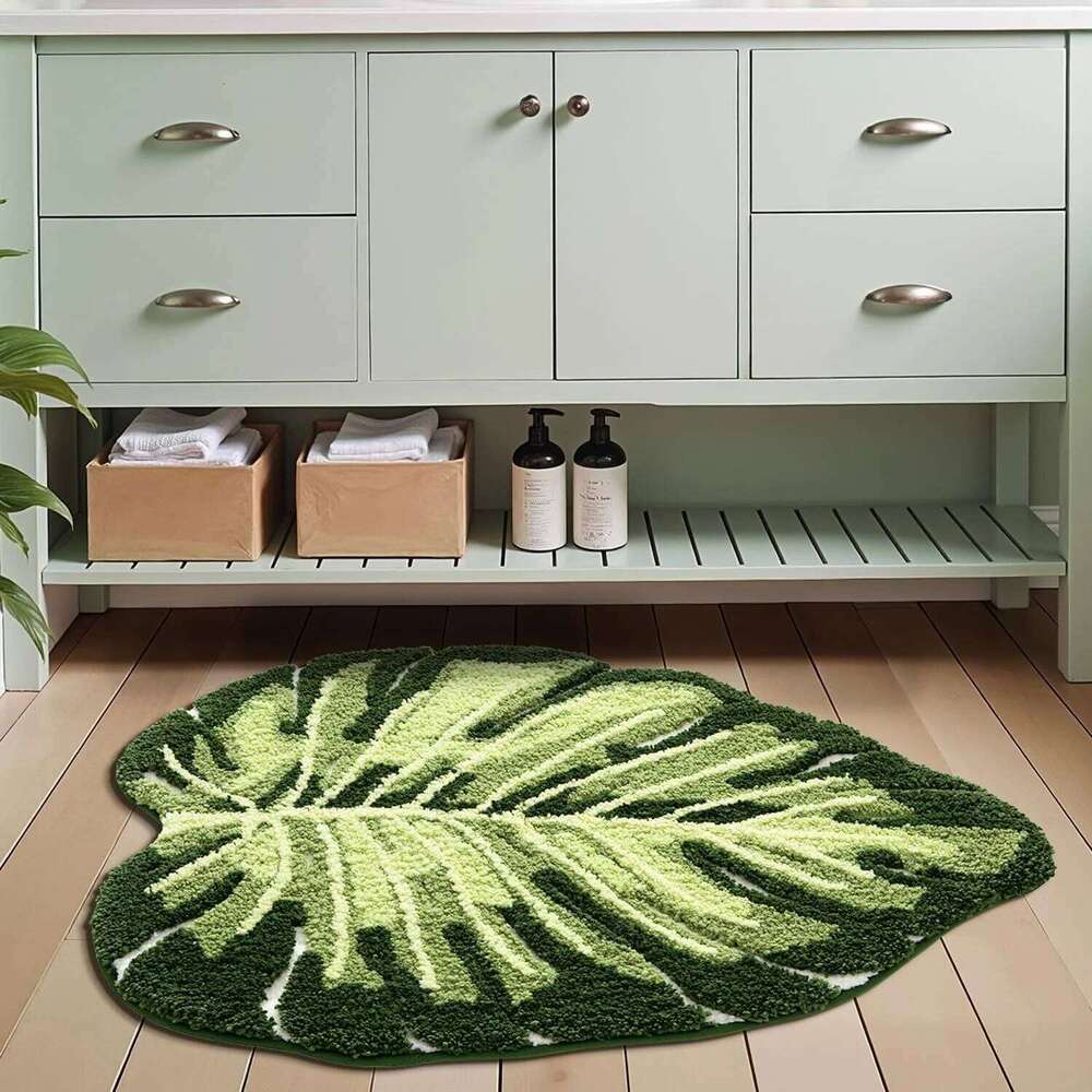 VIKAMA Cute Green Leaf Plants Water Absorbing Machine Washable Shower Carpet Bathroom Bedroom Home Decoration H260226