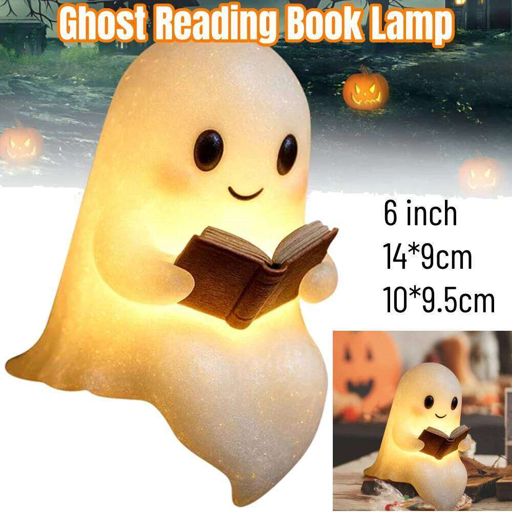 Cute Ghost Reading LED Night Spooky Table Lamp Desk Light For Bedroom Study Book Lovers Halloween Ornament Z260227