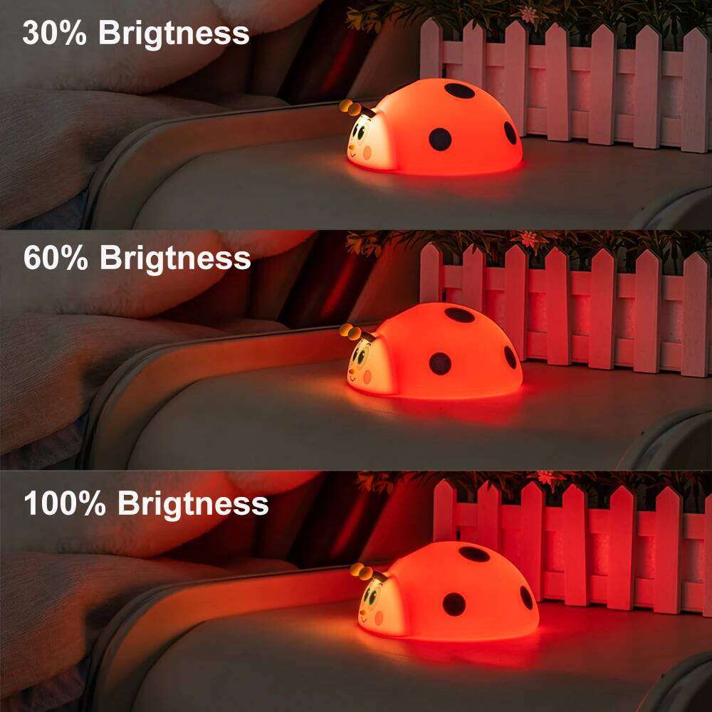 Night Light Silicone Nursery Sleeping Touch Control Nightlights USB Rechargeable Table Lamp for Baby Child Cute Ladybug Z260227