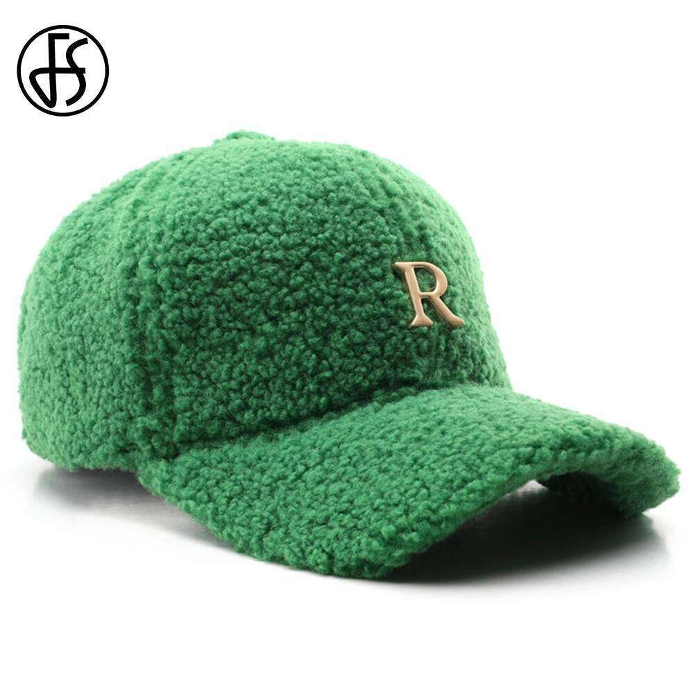 FS Luxury Brand Green Lambswool Baseball Caps For Men Golden Letter Winter Women Cap Windproof Warm Trucker Hat Casquette Femme Z260226