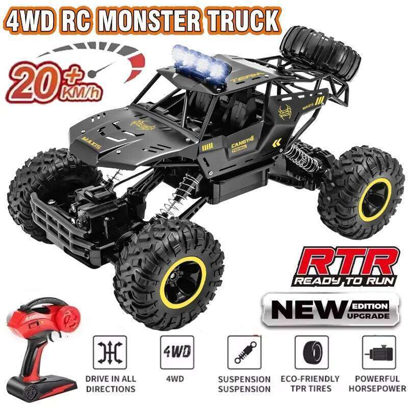 1:12/16 Remote Control Car Off Road Metal Shell LED Headlights Offroad Monster 4WD All Terrain RC Truck Toy for Kid H260227