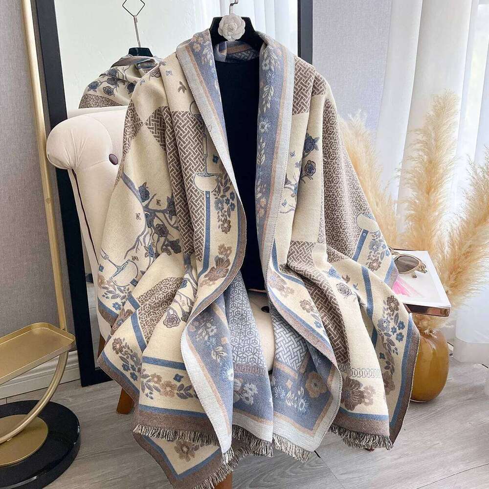 2025 New Women's Flower Warm Shawl Simple Thick Imitation Cashmere Scarf with Jacquard Ideal for Autumn and Winter Z260226