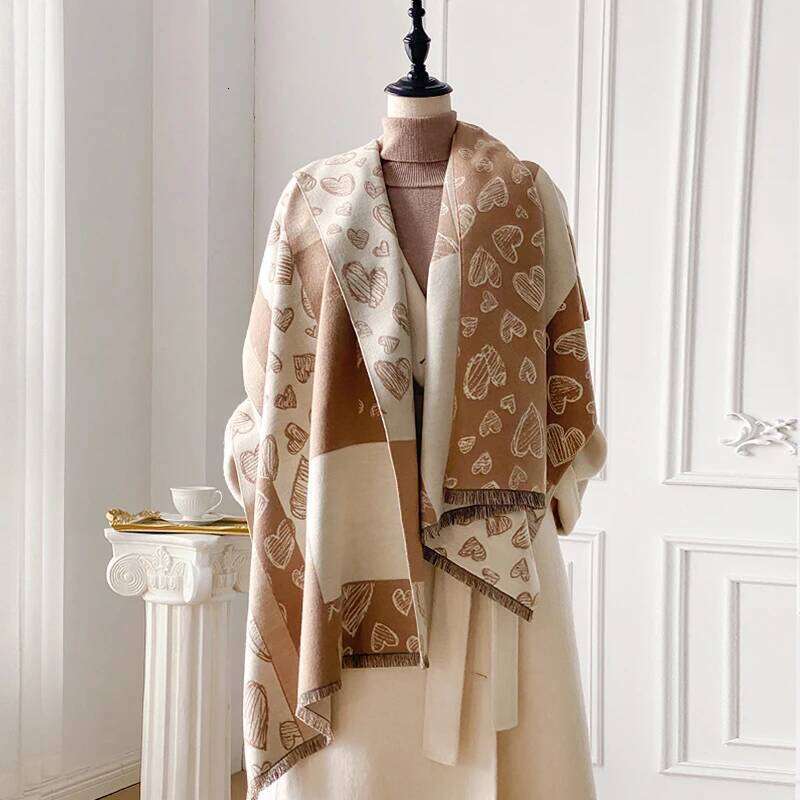 2025 New Luxury Brand Women Two-Sided Print Soft Warm Pashmina Love Shawl Winter Outdoor Coldproof Windproof Blanket Scarf Z260226