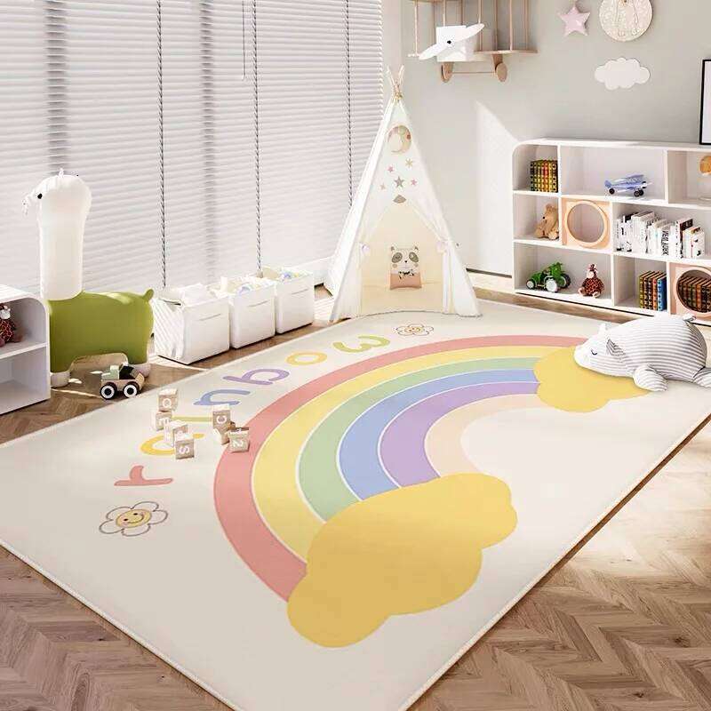 VIKAMA Cartoon Rainbow Crystal Velvet Carpet Children's Crawl Living Room Full Spread Bedroom Play Mat Home Decor H260226