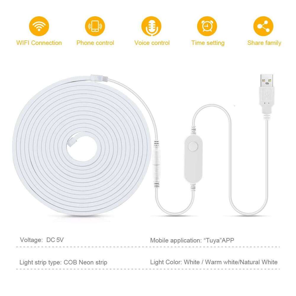 Neon Strip Light USB 5V With Tuya Smart Controller Flexible IP65 Waterproof LED Lights For Kitchen Bedroom Wall Z260226