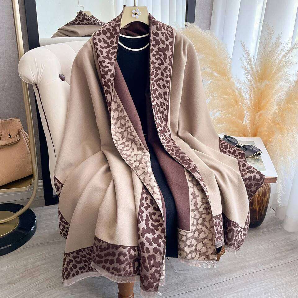 New Luxury Cashmere Plaid Leopard Scarf Winter Women Pashmina Shawls Warm Blanket Wraps Female Thick Bufanda Scarves Z260226