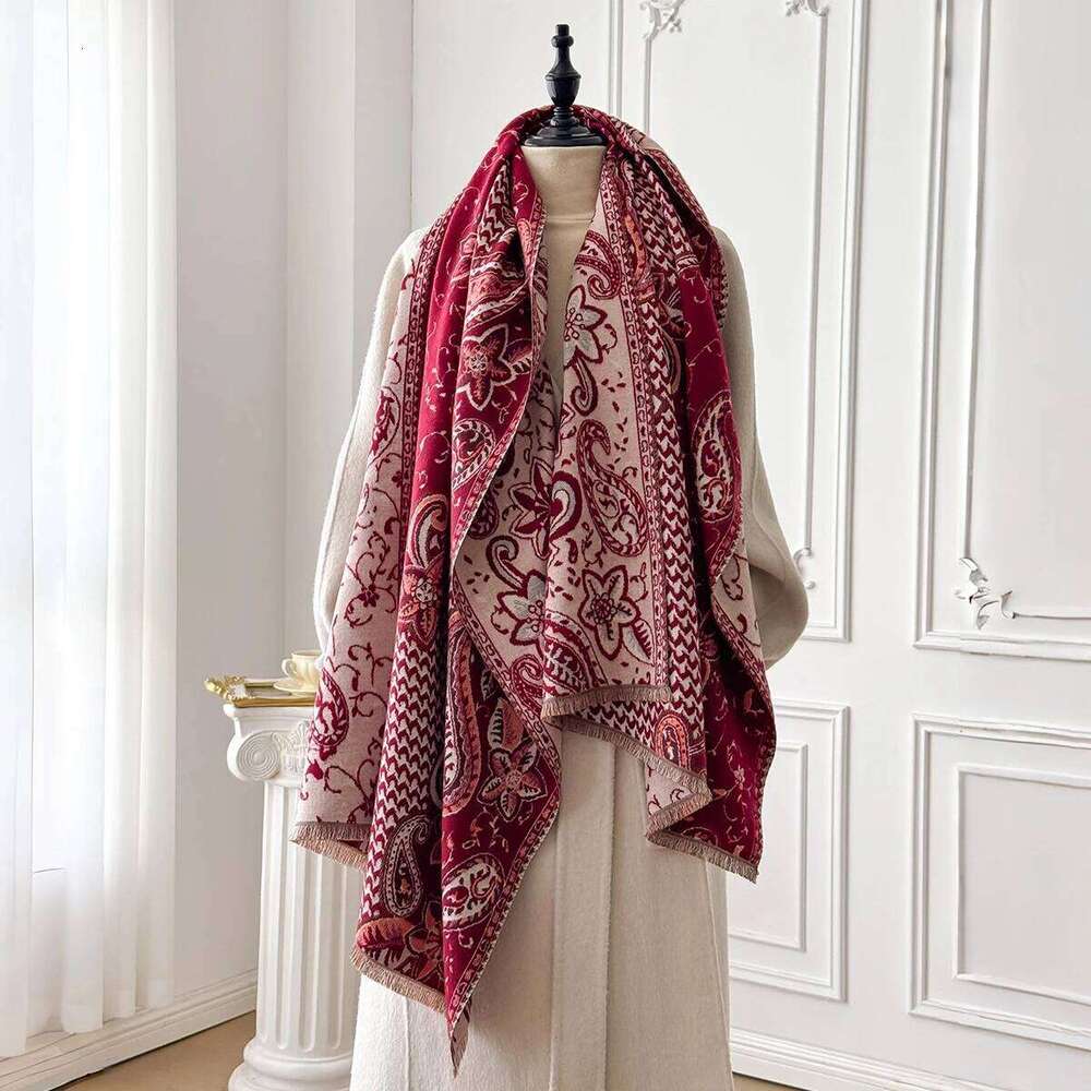 Women's Fashionable and Luxurious Imitation cashmere Winter ready, Thick Warm Blanket Scarf with Cashew Flower Details Z260226