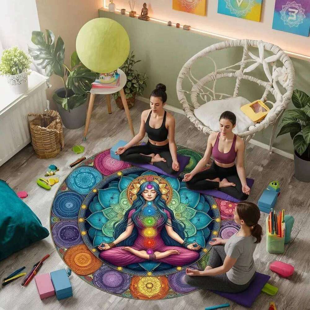 1pc Meditation on Female Chakra Energy Round Rug, Non-slip Floor Mat for Living Room, Bedroom, Bathroom, Holiday Home Decoration H260226
