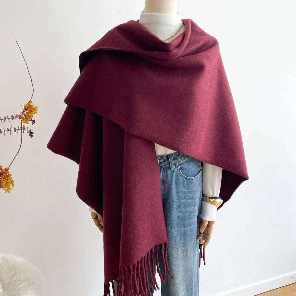 High-end Solid color Thick Scarf Large Shawl Women's Cape Winter Warm Cashmere Feel Scarves Luxury Brand Z260226