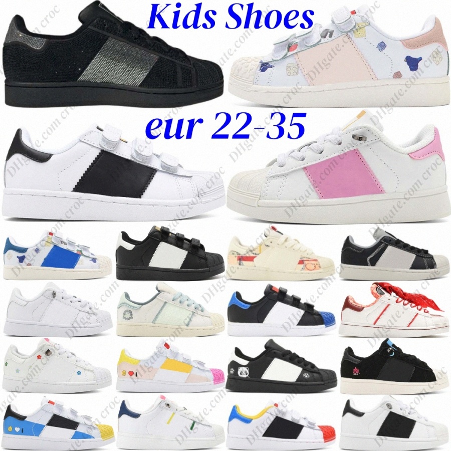 Kids Designer Sneakers Baby Toddlers Black Rhinestone Outdoor Shoes Boys Girls Silver Children Youth Sport Skateboarding Trainers White Pink Blue Red G5th#