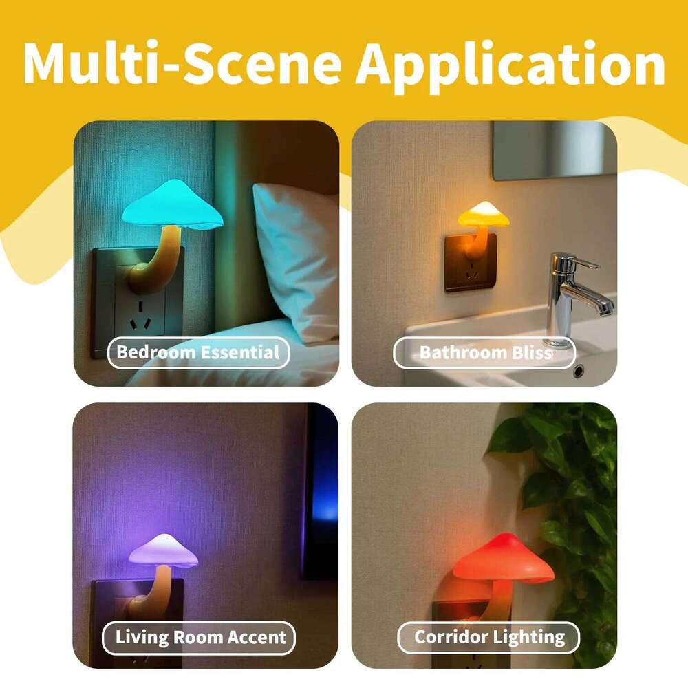 2 Mushroom LED Night Lights Romantic Light Sensor Plug-in Wall Lamps 7 Color Z260227