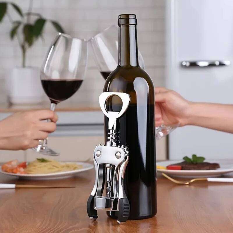 1pc Stainless Steel Opener, Zinc Alloy Premium Wing Corkscrew Wine Bottle with Multifunctional Bottles Opener