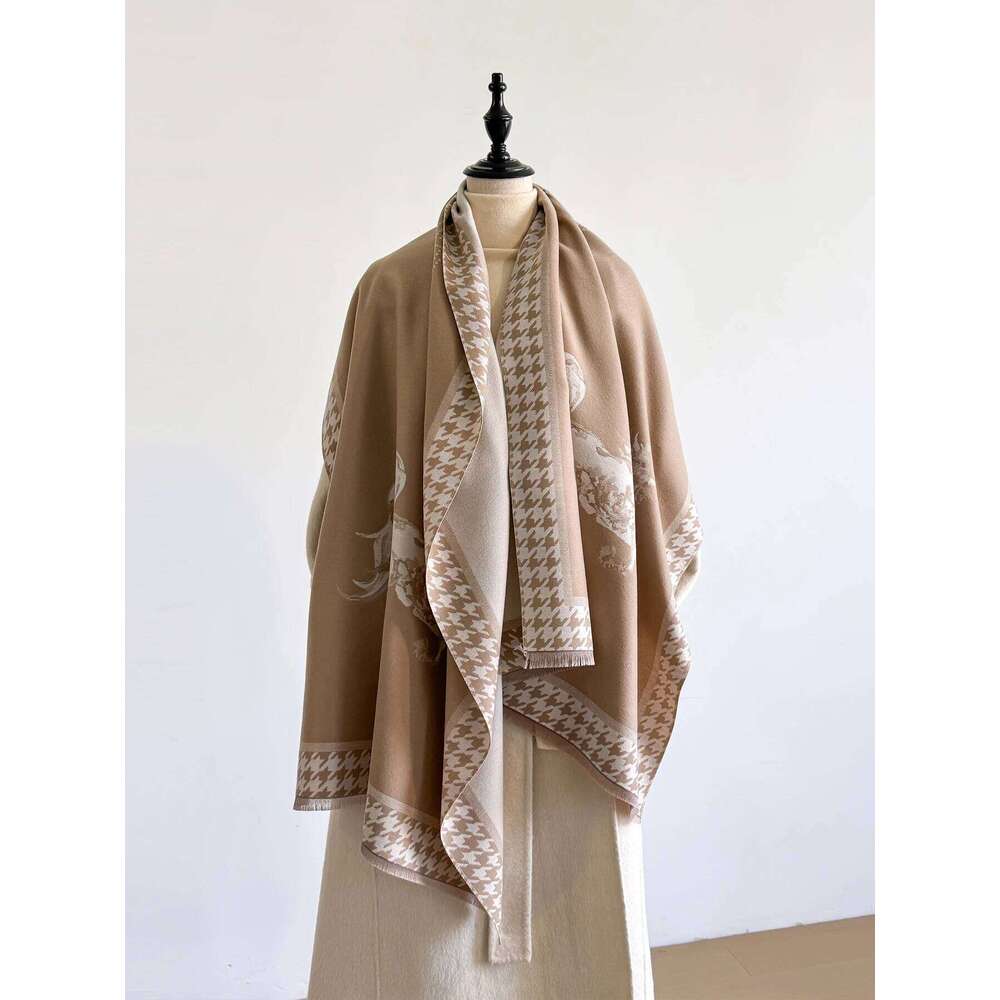 Women's Winter Faux Cashmere Scarf - Thick Warm Cashew Flower & Animal Print Design, Multi-Functional Travel Blanket, Fashion Z260226