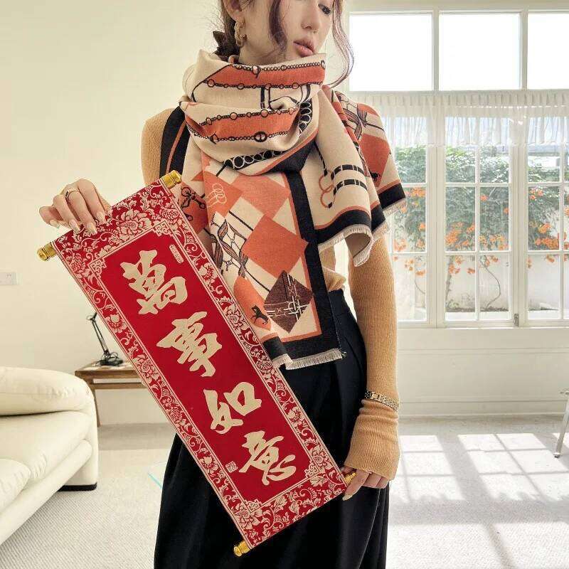 185*65cm Winter Women's Luxury Design Double sided Cashmere Feel Warm Red Scarf Shawl Z260226