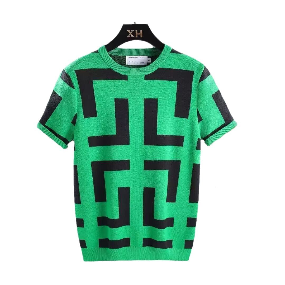 Luxury Brand Designer Clothes Summer Short Sleeve Sweater Men Half Sleeve Knitted Shirt Thickened Geometric Pattern New Street Style Slim Fit Round Ne